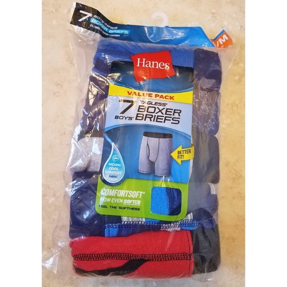 Hanes Boys Tagless Boxer Briefs Underwear  7 Pack size Medium (10-12) NEW‎